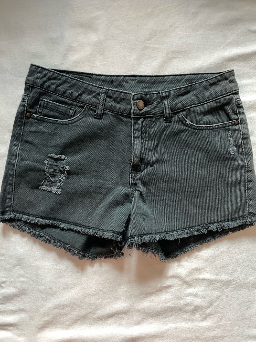 William Rast Black Distressed Low Rise Denim Cutoff Shorts Size 25